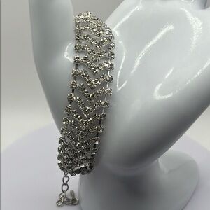 Silver Rhinestone Chevron Fringe Bracelet Bridal Prom Sparkly